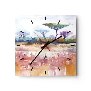 Väggklocka - Klocka på glas - Savannens färg - 30x30 cm