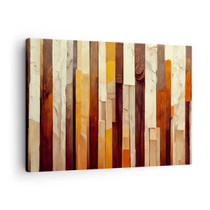 Canvastavla - Bild på duk - Geometrisk komposition i nyanser av trä och guld - 70x50cm - Hymn av skogens träd - Modern väggdekoration för vardagsrum och sovrum ARTTOR