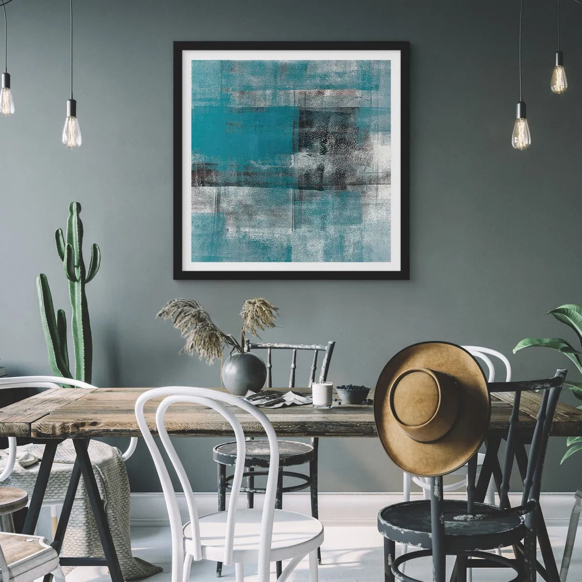Affisch i svart ram - Vatten och luft - 50x50 cm