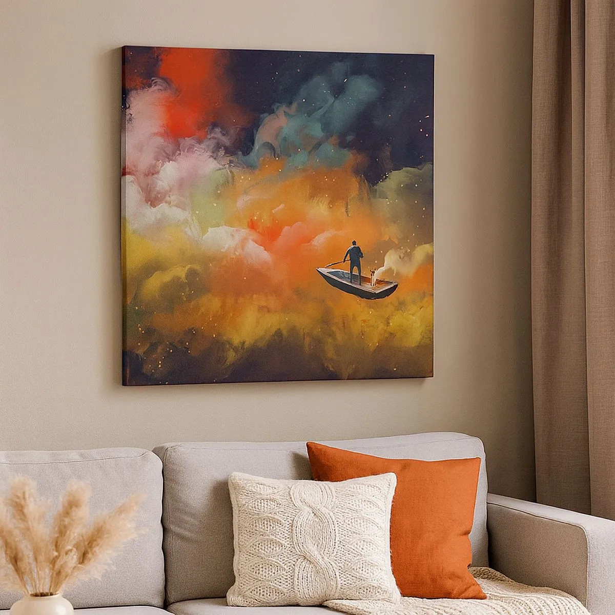 Canvastavla - Bild på duk - I båten genom galaxen - 30x30 cm
