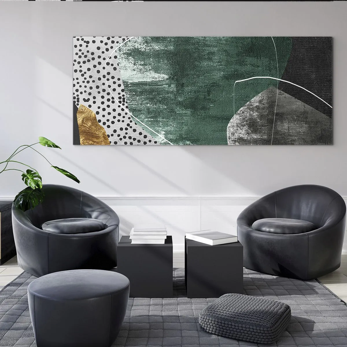 Glastavla - Bild på glas - Färgstark abstraktion med en guldflinga - 120x50 cm