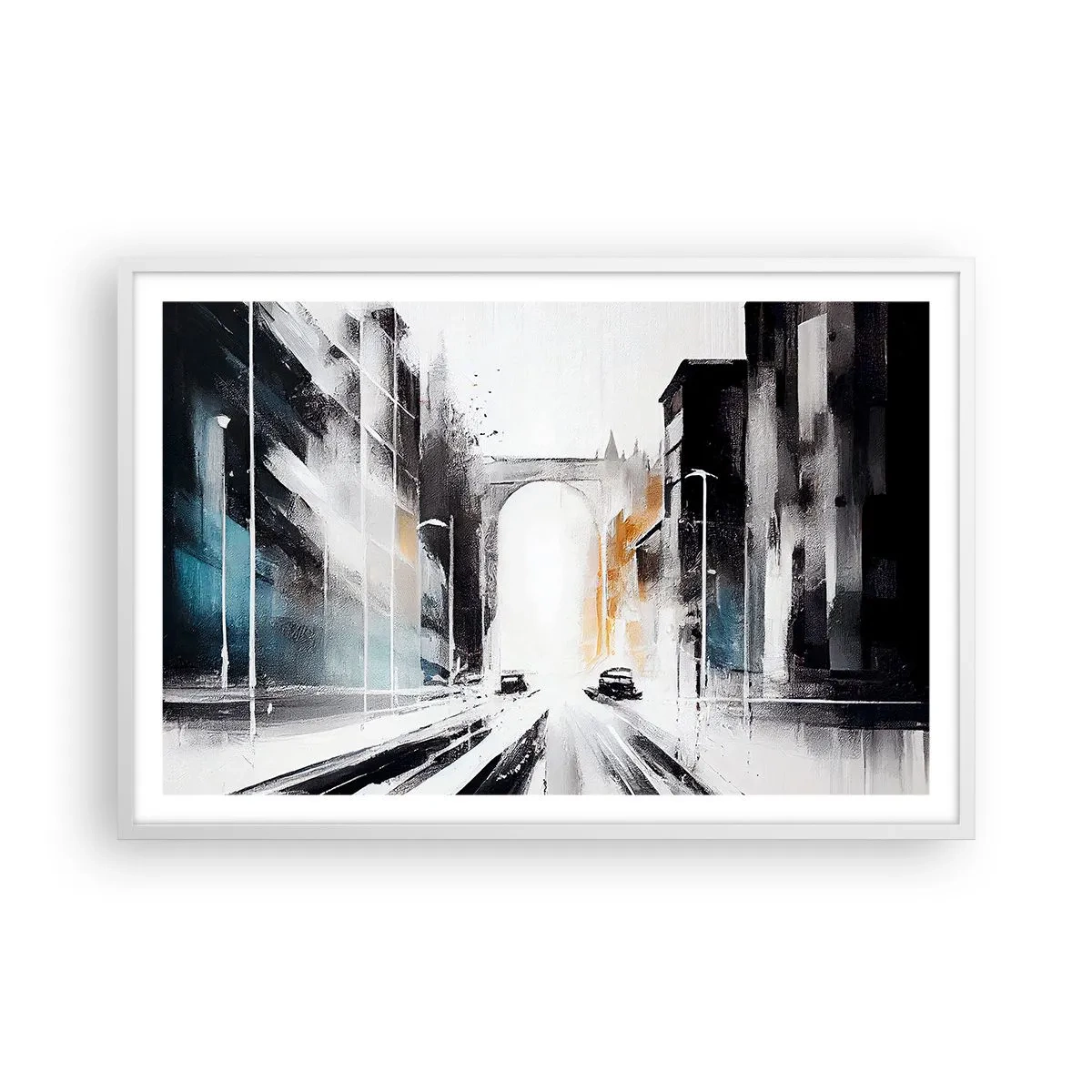 Affisch i vit ram - Stadsstudie: arkitektur och rörelse - 91x61 cm