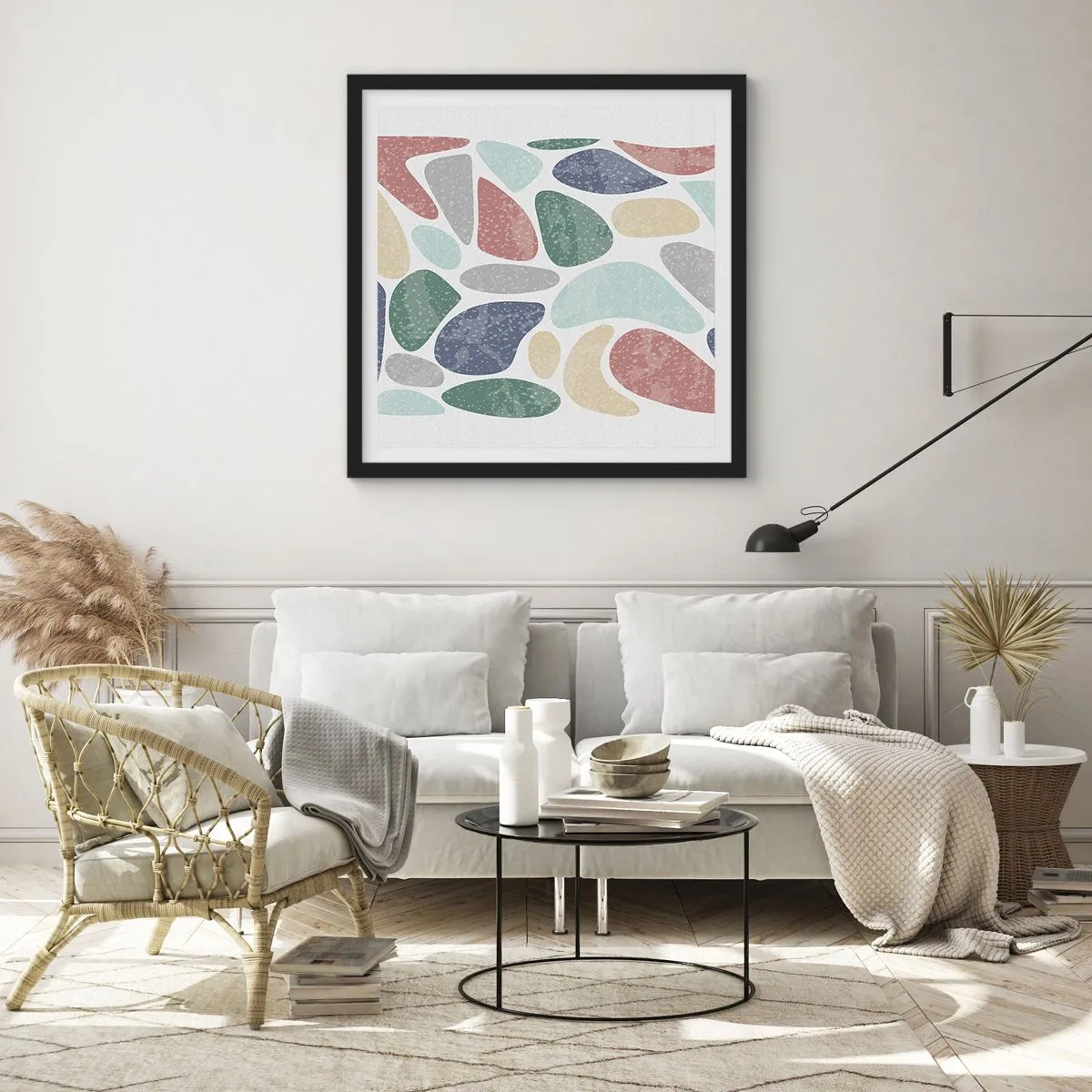 Affisch i svart ram - Mosaik av pulveriserade färger - 60x60 cm