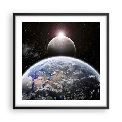 Affisch i svart ram - Rymdlandskap - soluppgång - 50x50 cm