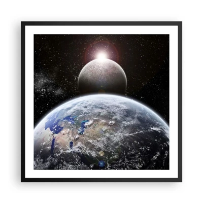 Affisch i svart ram - Rymdlandskap - soluppgång - 60x60 cm