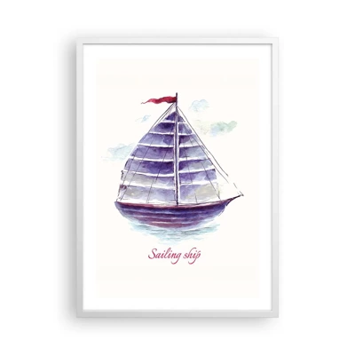 Affisch i vit ram - Fulla seglar och lugnt vatten - 50x70 cm