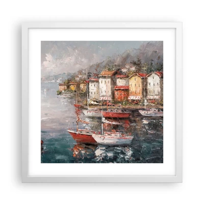 Affisch i vit ram - Romantisk hamn - 40x40 cm