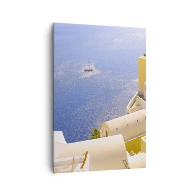Bild på duk - Grekiskt landskap i vit och blå - 70x100 cm