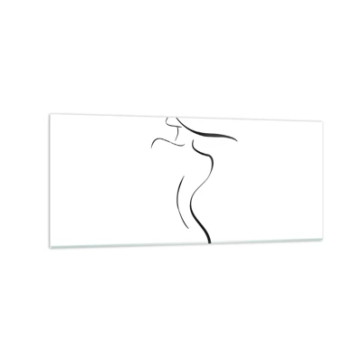 Bild på glas Arttor 120x50 cm - Svårfångad som en våg - Abstraktion, Kvinnans Kropp, Kvinna Med Hatt, Grafik, Linjekonst, Till vardagsrum, Till sovrum, Vit, Svart, Horisontella, Glas, GAB120x50-4908