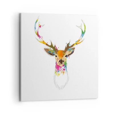 Canvastavla - Bild på duk - Hjort badar i färg - 60x60 cm