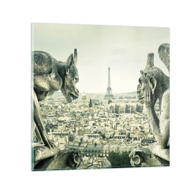 Glastavla - Bild på glas - Ett samtal i Paris - 50x50 cm