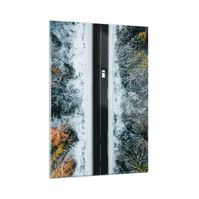 Glastavla - Bild på glas - Genom vinterskogen - 50x70 cm