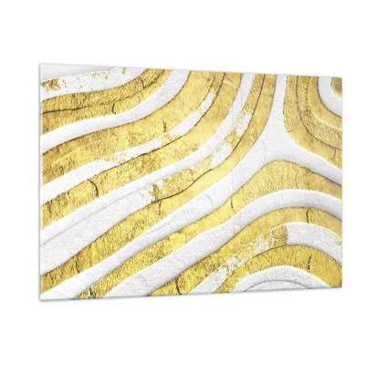 Glastavla - Bild på glas - Komposition i vitt och guld - 120x80 cm