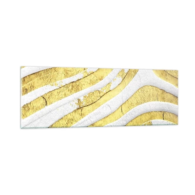 Glastavla - Bild på glas - Komposition i vitt och guld - 90x30 cm