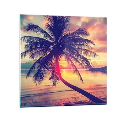 Glastavla - Bild på glas - Kväll under palmerna - 70x70 cm