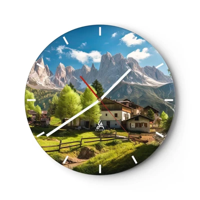 Väggklocka - Klocka på glas - Alpin idyll - 40x40 cm