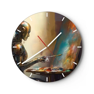 Väggklocka - Klocka på glas - Framtidens konst - 30x30 cm