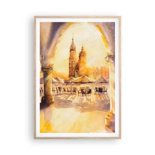 Affisch i ram av ljusek - Gryning över marknaden i Kraków - 70x100 cm