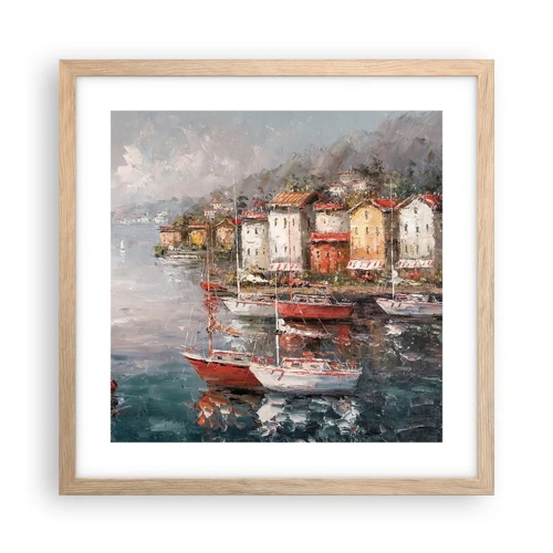 Affisch i ram av ljusek - Romantisk hamn - 40x40 cm