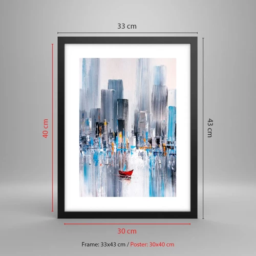 Affisch i svart ram - Metropolis vid bukten - 30x40 cm
