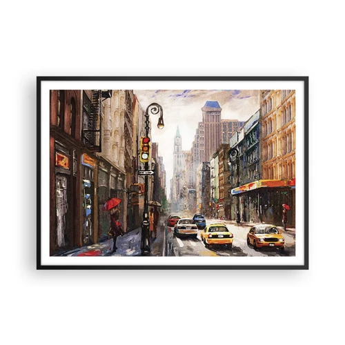 Affisch i svart ram - New York - färgglad också i regnet - 100x70 cm