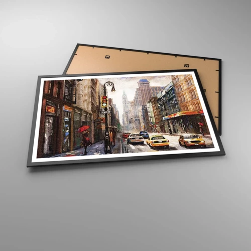 Affisch i svart ram - New York - färgglad också i regnet - 91x61 cm