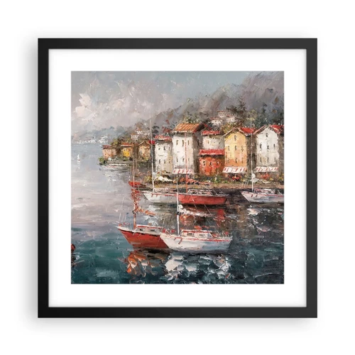 Affisch i svart ram - Romantisk hamn - 40x40 cm