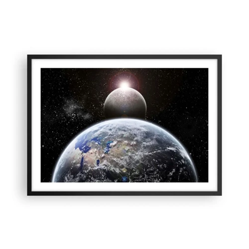 Affisch i svart ram - Rymdlandskap - soluppgång - 70x50 cm