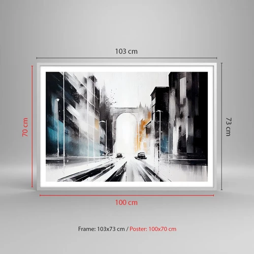 Affisch i vit ram - Stadsstudie: arkitektur och rörelse - 100x70 cm