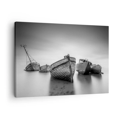 Bild på duk Arttor 70x50 cm - Bara minnen... - Landskap, Vraket Av Båten, Hav, Fiskebåt, Svartvitt, Till vardagsrum, Till sovrum, Vit, Svart, Horisontella, Duk, AA70x50-4999