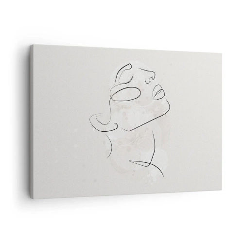Bild på duk Arttor 70x50 cm - Drömmens kontur - Kvinnligt Ansikte, Kvinna, Grafik, Linjekonst, Minimalism, Till vardagsrum, Till sovrum, Vit, Svart, Horisontella, Duk, AA70x50-5031