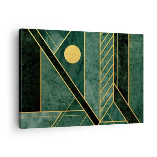 Bild på duk Arttor 70x50 cm - Dynamik av guld och azurblå - Abstraktion, Konst, Geometriskt Mönster, Flask Grön, Modern Konst, Till vardagsrum, Till sovrum, Svart, Grön, Horisontella, Duk, AA70x50-4797