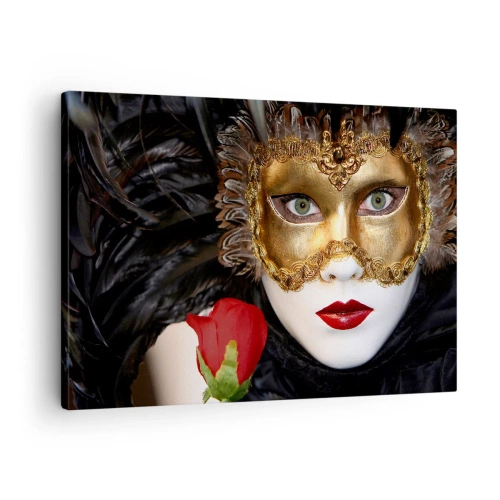 Bild på duk Arttor 70x50 cm - För livet är en stor fest - Karneval Mask, Reste Sig, Röda Läppar, Konst, Teater, Till vardagsrum, Till sovrum, Röd, Svart, Horisontella, Duk, AA70x50-0288
