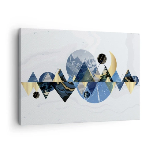 Bild på duk Arttor 70x50 cm - Geometriskt landskap - Abstraktion, Berg, Konst, Modern Konst., Geometriskt Mönster, Till vardagsrum, Till sovrum, Svart, Blå, Horisontella, Duk, AA70x50-4814