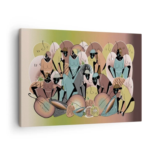 Bild på duk Arttor 70x50 cm - Högtiden kommer - Abstraktion, Grafik, Afrika, Infödd Stam, Familj, Till vardagsrum, Till sovrum, Brun, Svart, Horisontella, Duk, AA70x50-4555