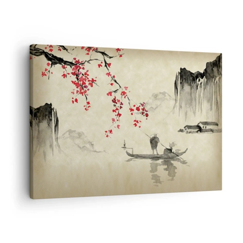 Bild på duk Arttor 70x50 cm - I det blommande körsbärslandet - Landskap, Japan, Fiskare, Konst, Sepia, Till vardagsrum, Till sovrum, Vit, Svart, Horisontella, Duk, AA70x50-5020