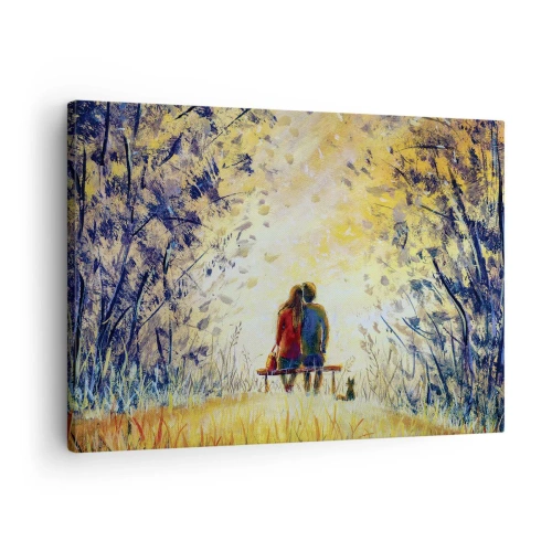Bild på duk Arttor 70x50 cm - Magisk stund - Ett Par Älskare, Parkera, Natur, Konst, Kärlek, Till vardagsrum, Till sovrum, Vit, Svart, Horisontella, Duk, AA70x50-4578