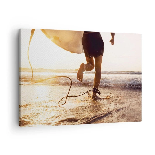 Bild på duk Arttor 70x50 cm - Möta vågorna - Surfing, Strand, Frihet, Hav, Sport, Till vardagsrum, Till sovrum, Vit, Brun, Horisontella, Duk, AA70x50-4801