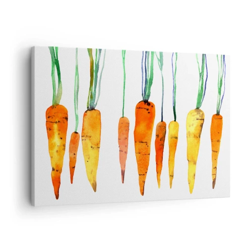 Bild på duk Arttor 70x50 cm - Skönhet av det vanliga - Gastronomi, Morot, Grafik, Vattenfärger, Målning, Till vardagsrum, Till sovrum, Orange, Grön, Horisontella, Duk, AA70x50-3826