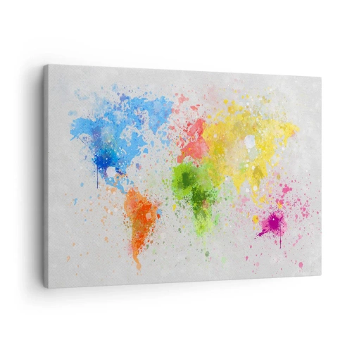 Bild på duk Arttor 70x50 cm - Världens alla färger - Världskarta, Kontinenter, Resor, Grafik, Färgglad Illustration, Till vardagsrum, Till sovrum, Rosa, Grön, Horisontella, Duk, AA70x50-3559