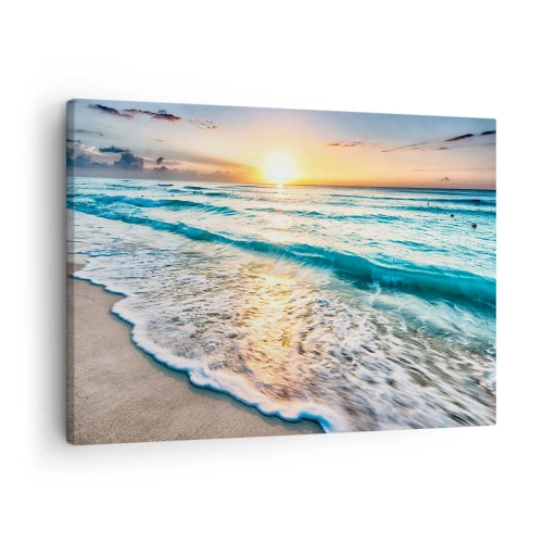 Bild på duk Arttor 70x50 cm - Vy värd besväret - Landskap, Strand, Solnedgången, Mexiko, Hav, Till vardagsrum, Till sovrum, Vit, Blå, Horisontella, Duk, AA70x50-3621