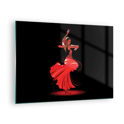 Bild på glas Arttor 70x50 cm - Flamencos brinnande anda - Dansare, Flamenco, Dansa, Konst, Mode, Till vardagsrum, Svart, Röd, Horisontella, Glas, GAA70x50-4121