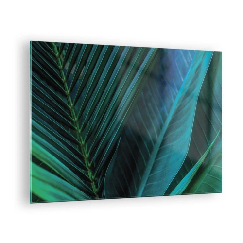 Bild på glas Arttor 70x50 cm - Grönskans anatomi - Gröna Löv, Tropisk Växt, Natur, Konst, Botanik, Till vardagsrum, Till sovrum, Svart, Blå, Horisontella, Glas, GAA70x50-5071