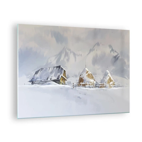 Bild på glas Arttor 70x50 cm - I snödalen - Konst, Berg, Landskap, Natur, Målning, Till vardagsrum, Till sovrum, Vit, Brun, Horisontella, Glas, GAA70x50-4806
