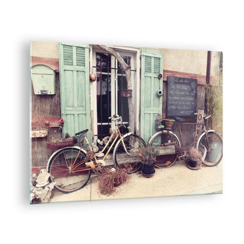 Bild på glas Arttor 70x50 cm - Länge leve provinsen - Cykel, Årgång, Provence, Arkitektur, Gränd, Till vardagsrum, Till sovrum, Vit, Brun, Horisontella, Glas, GAA70x50-4588