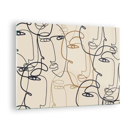Bild på glas Arttor 70x50 cm - Mångfaldigad porträtt - Abstraktion, Ansikte, Grafik, Linjekonst, Modern Konst, Till vardagsrum, Till sovrum, Vit, Brun, Horisontella, Glas, GAA70x50-5109