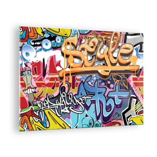 Bild på glas Arttor 70x50 cm - Muralmålning... - Graffiti, Konst, Modernt Mönster, Abstraktion, Konstnärlig Konst, Till vardagsrum, Till sovrum, Vit, Orange, Horisontella, Glas, GAA70x50-3578