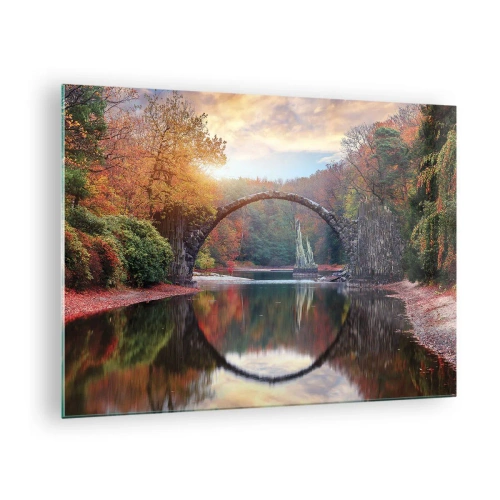 Bild på glas Arttor 70x50 cm - På andra sidan av spegeln - Landskap, Parkera, Bro, Flod, Natur, Till vardagsrum, Till sovrum, Vit, Brun, Horisontella, Glas, GAA70x50-4660