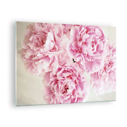 Bild på glas Arttor 70x50 cm - Rosa prakt - Pioner, Blombukett, Blommor, Trädgård, Pastell Färger, Till vardagsrum, Till sovrum, Vit, Svart, Horisontella, Glas, GAA70x50-4961