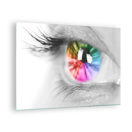 Bild på glas Arttor 70x50 cm - Se färgglatt på världen - Abstraktion, Färgglada Öga, 3D, Grafik, Illustration, Till vardagsrum, Till sovrum, Ljusgrå, Rosa, Horisontella, Glas, GAA70x50-2644
